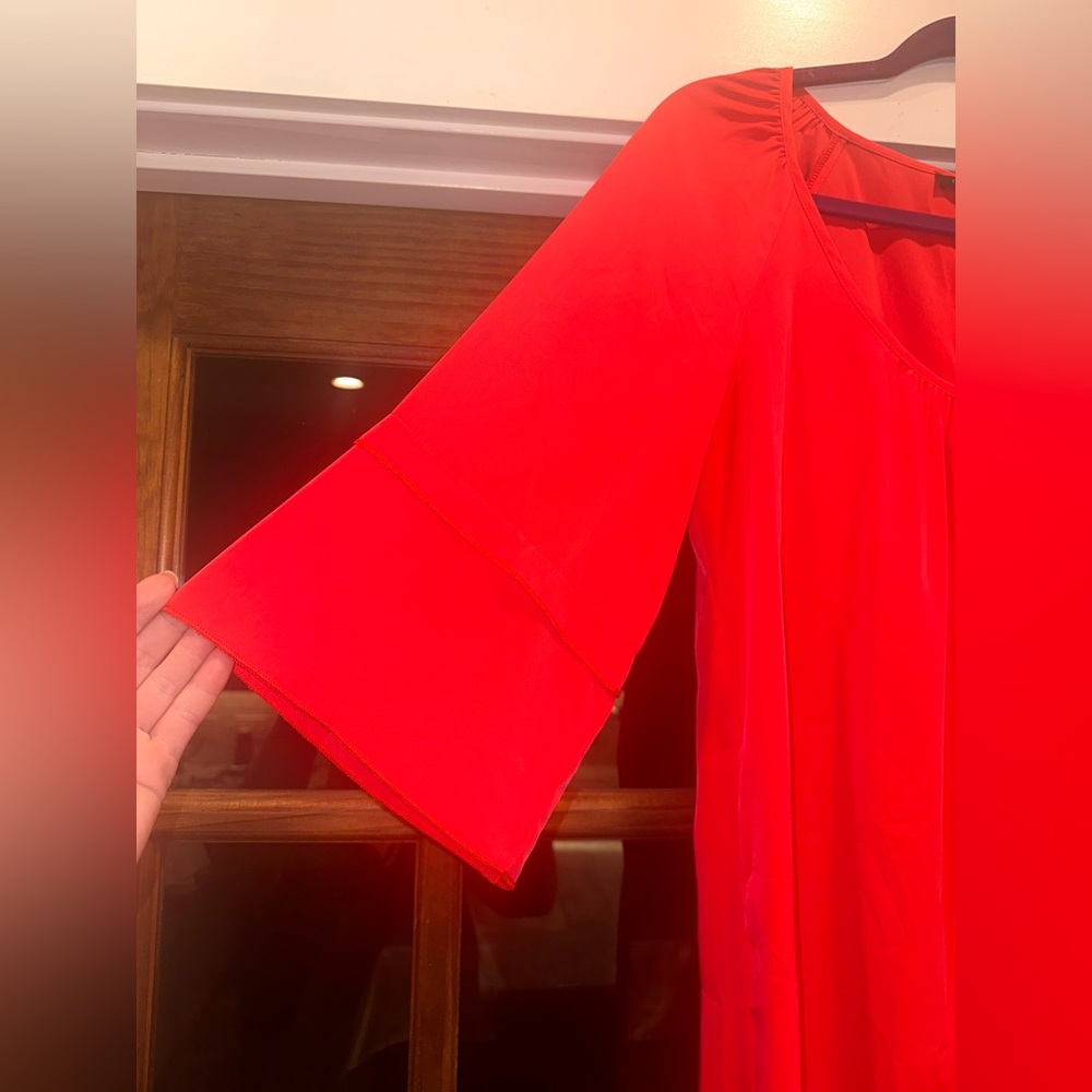 Glam Bright Red Dress Flare 3/4 Length Sleeve Size Medium - Picture 3 of 9